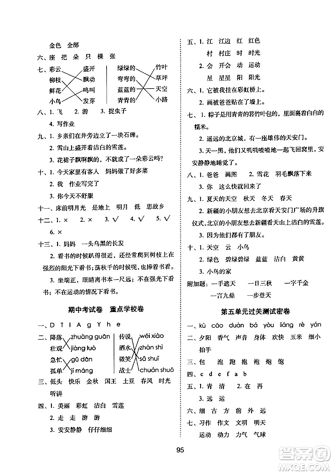 長(zhǎng)春出版社2024年春期末沖刺100分完全試卷一年級(jí)語文下冊(cè)人教版答案
