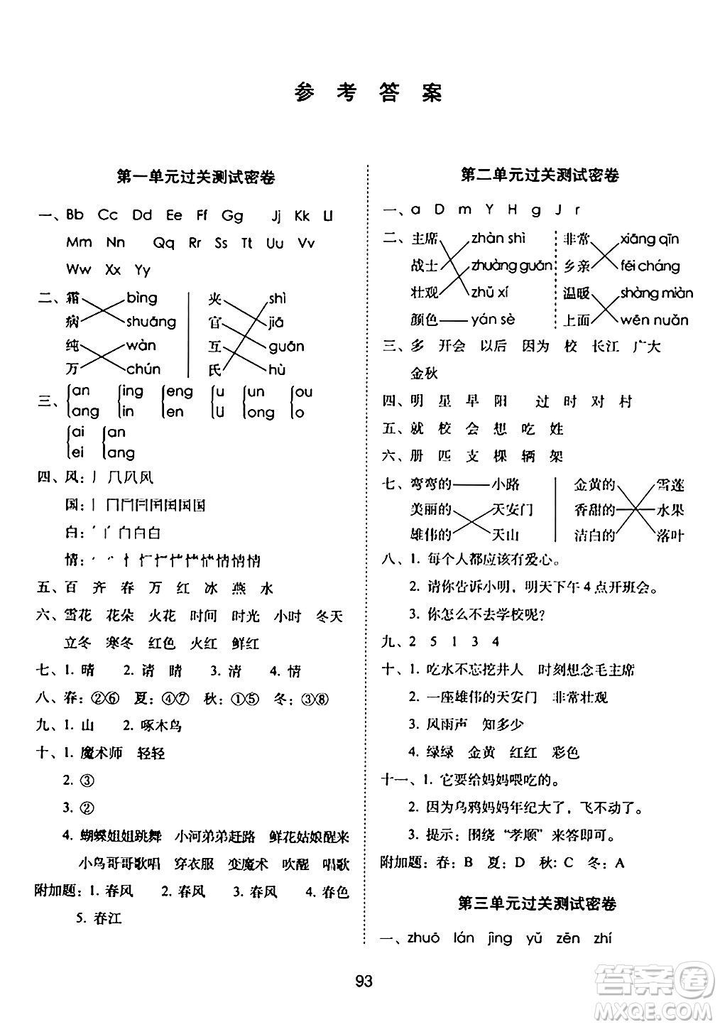 長(zhǎng)春出版社2024年春期末沖刺100分完全試卷一年級(jí)語文下冊(cè)人教版答案