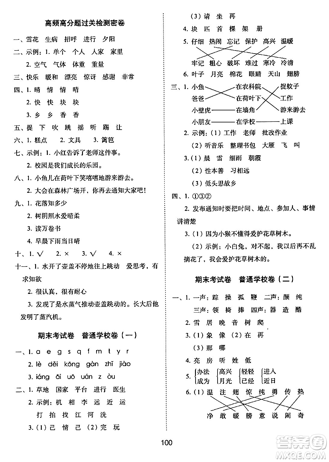 長(zhǎng)春出版社2024年春期末沖刺100分完全試卷一年級(jí)語文下冊(cè)人教版答案