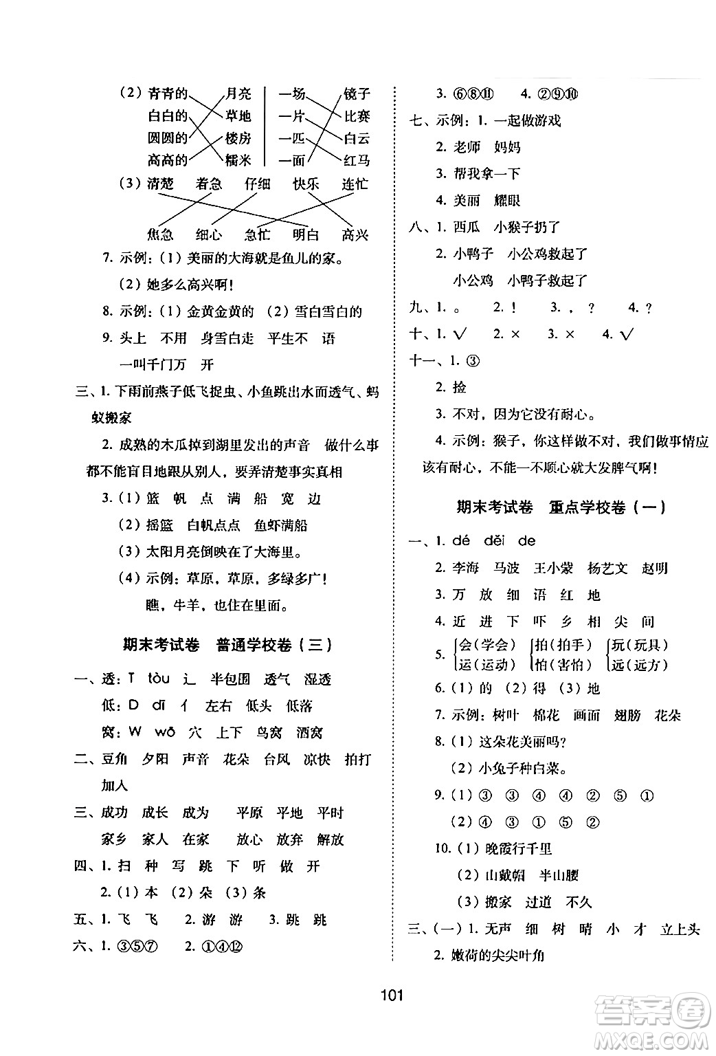 長(zhǎng)春出版社2024年春期末沖刺100分完全試卷一年級(jí)語文下冊(cè)人教版答案