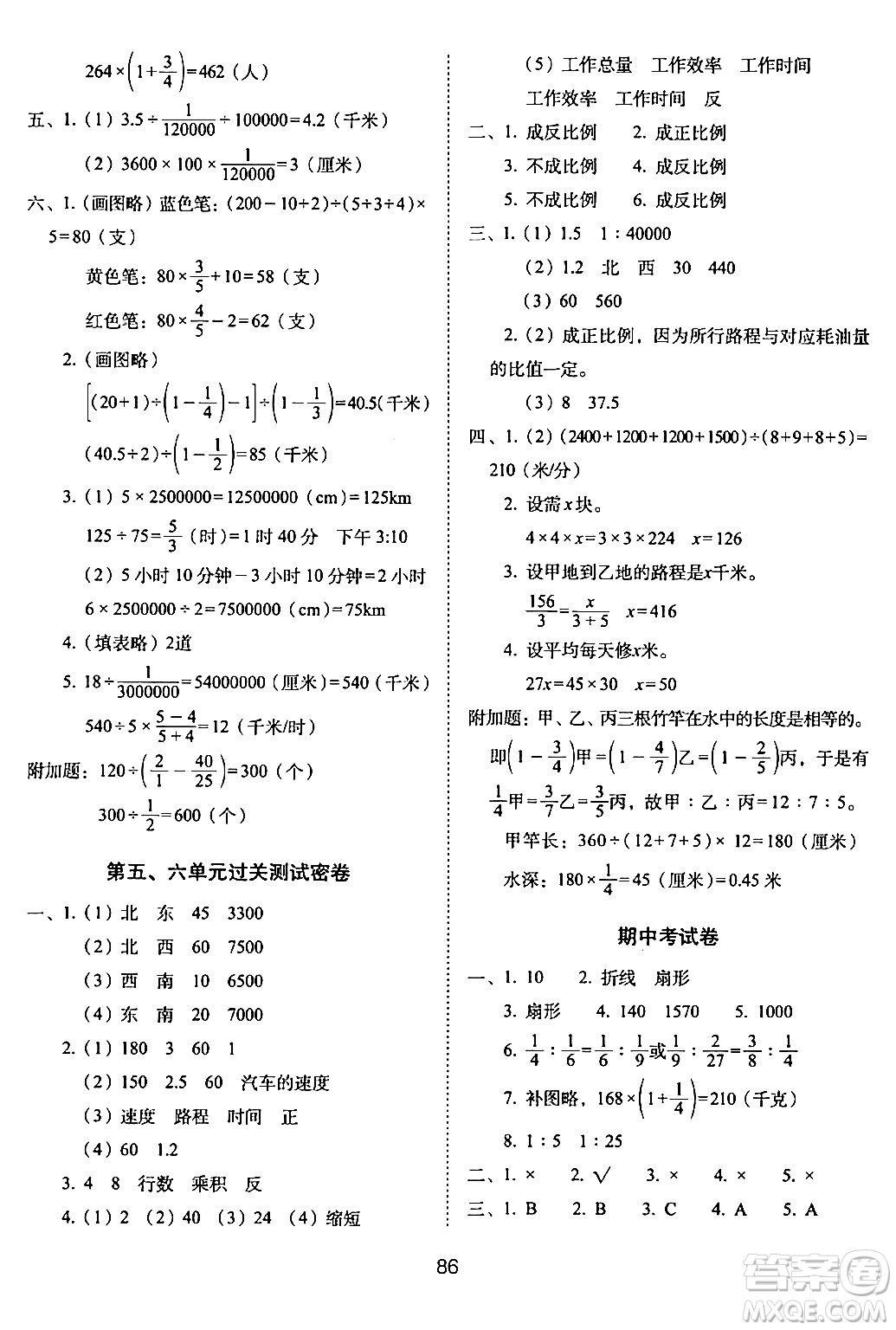 長春出版社2024年春期末沖刺100分完全試卷六年級數(shù)學(xué)下冊蘇教版答案