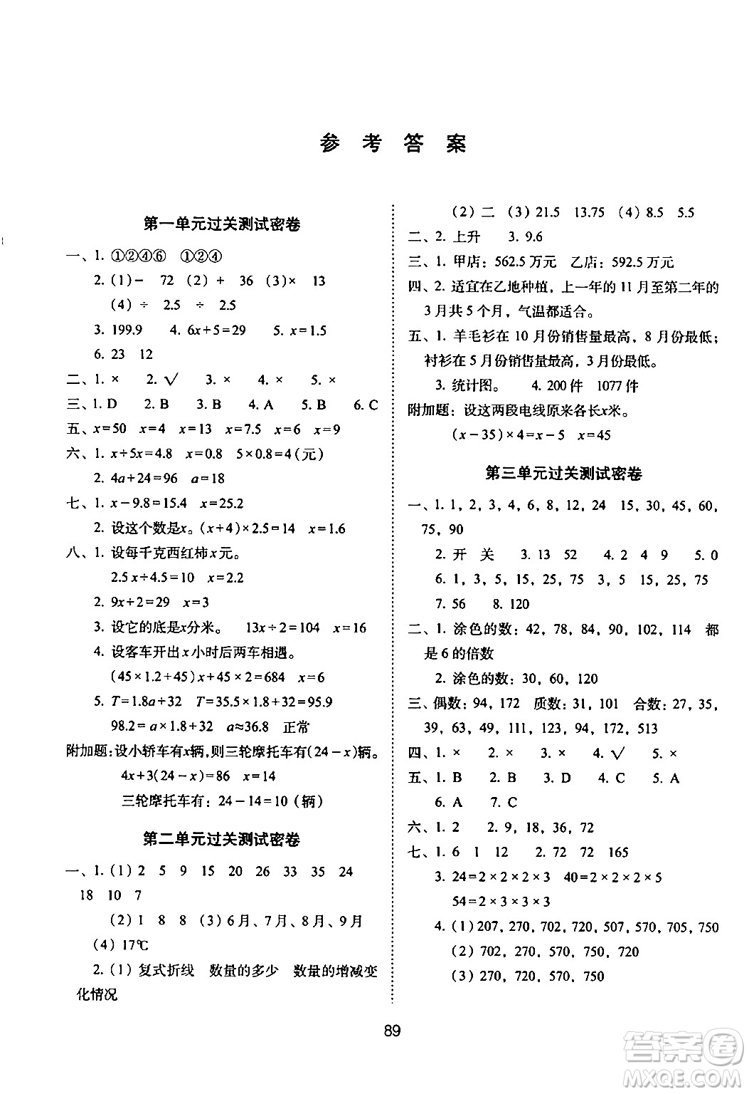 長春出版社2024年春期末沖刺100分完全試卷五年級數(shù)學(xué)下冊蘇教版答案