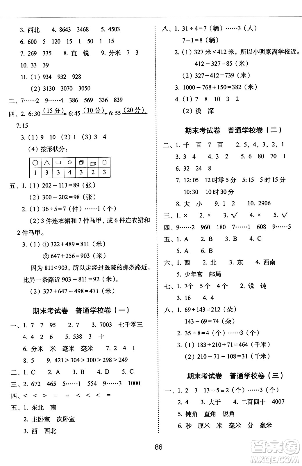 長(zhǎng)春出版社2024年春期末沖刺100分完全試卷二年級(jí)數(shù)學(xué)下冊(cè)蘇教版答案