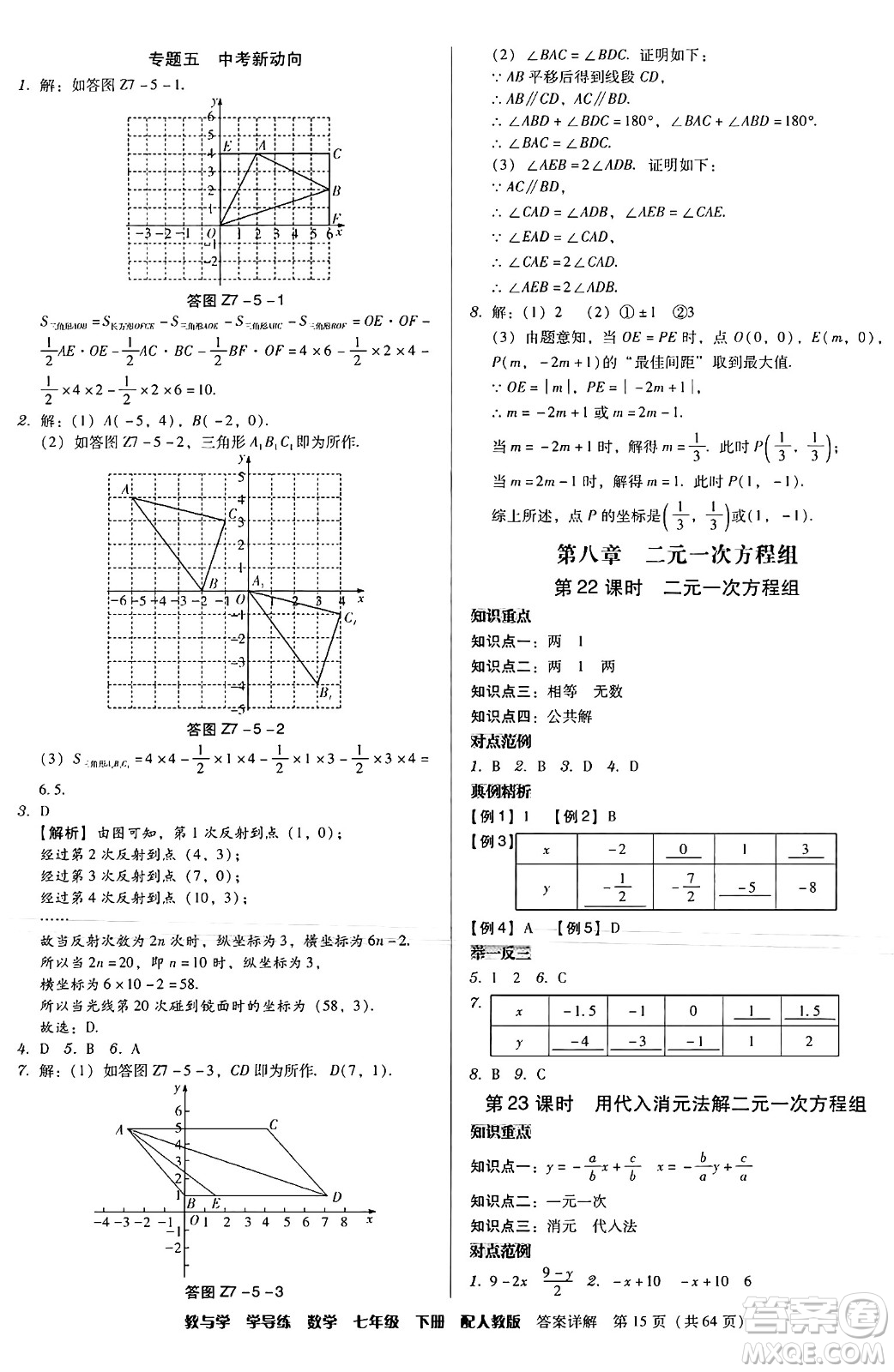安徽人民出版社2024年春教與學(xué)學(xué)導(dǎo)練七年級(jí)數(shù)學(xué)下冊(cè)人教版答案