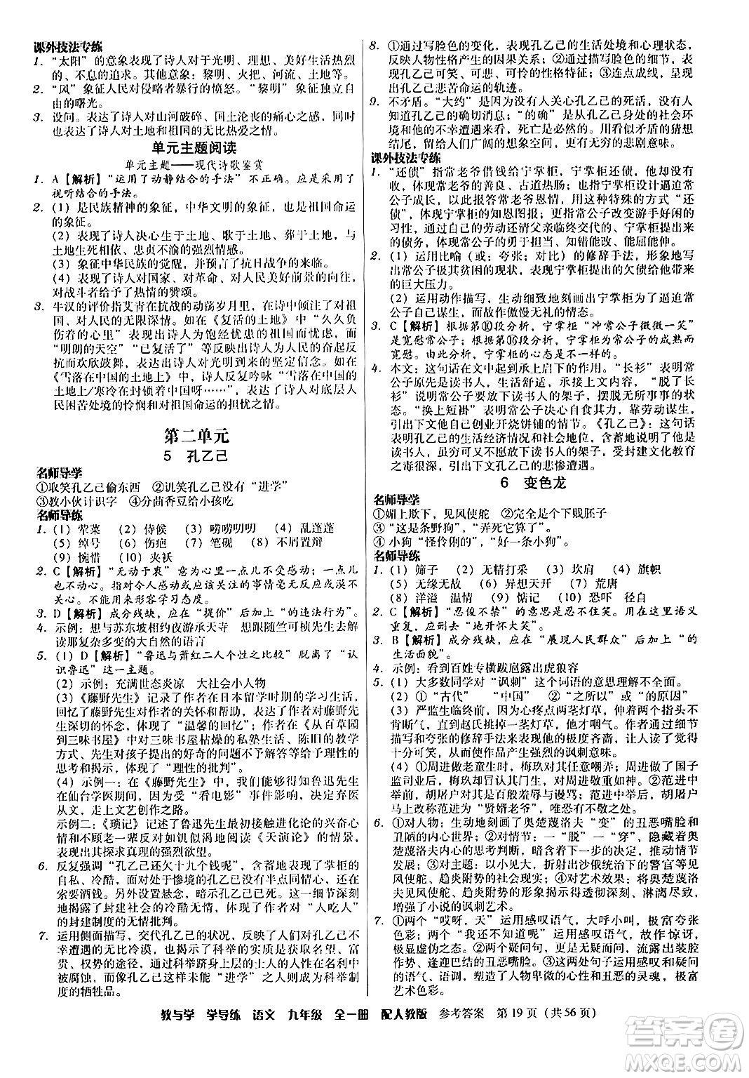 安徽人民出版社2024年春教與學(xué)學(xué)導(dǎo)練九年級語文下冊人教版答案