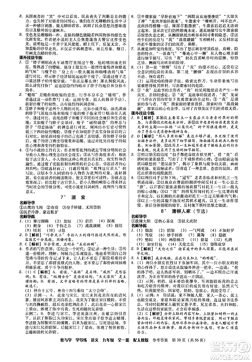 安徽人民出版社2024年春教與學(xué)學(xué)導(dǎo)練九年級語文下冊人教版答案