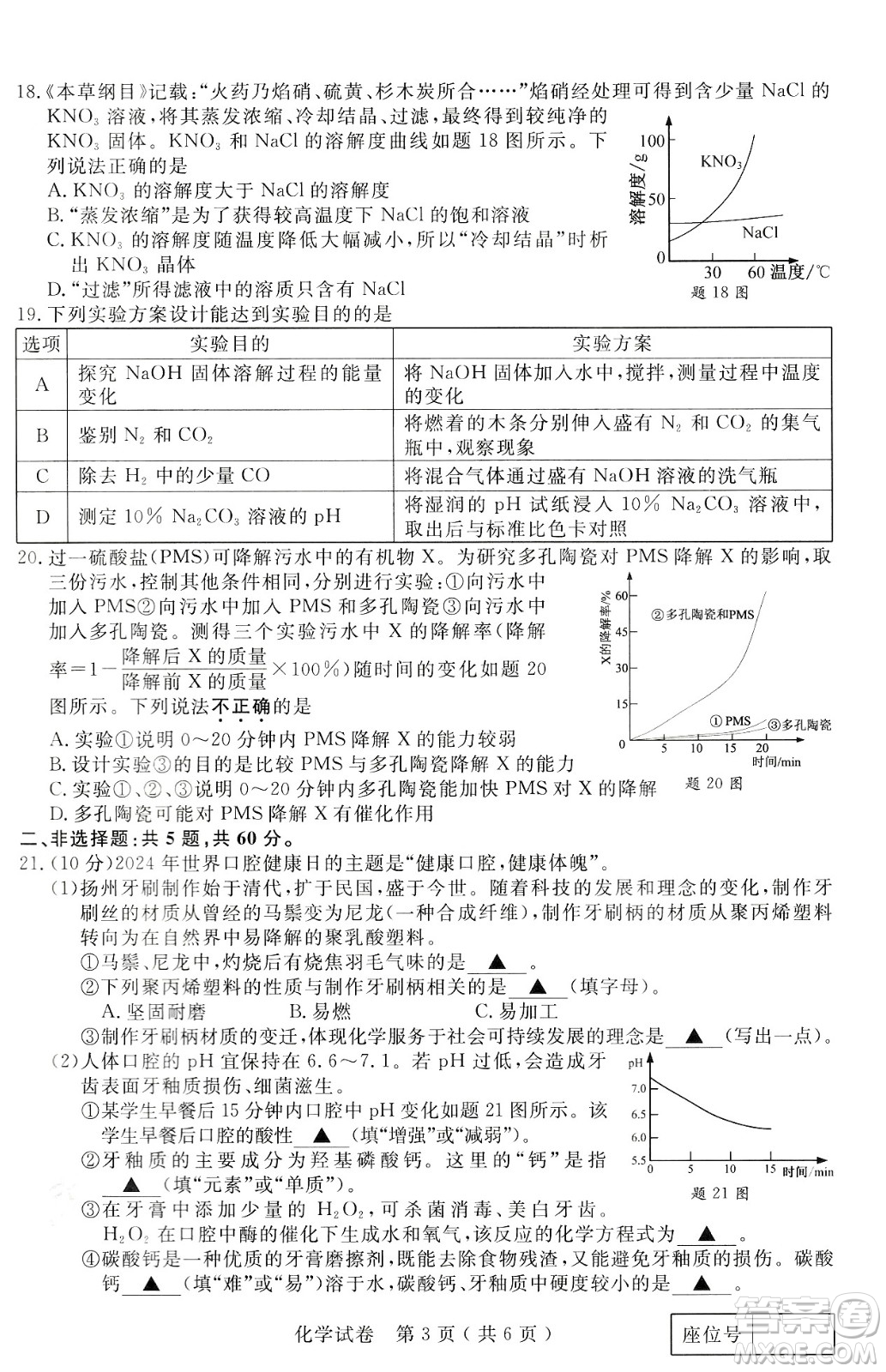 2024揚州中考化學(xué)真題答案