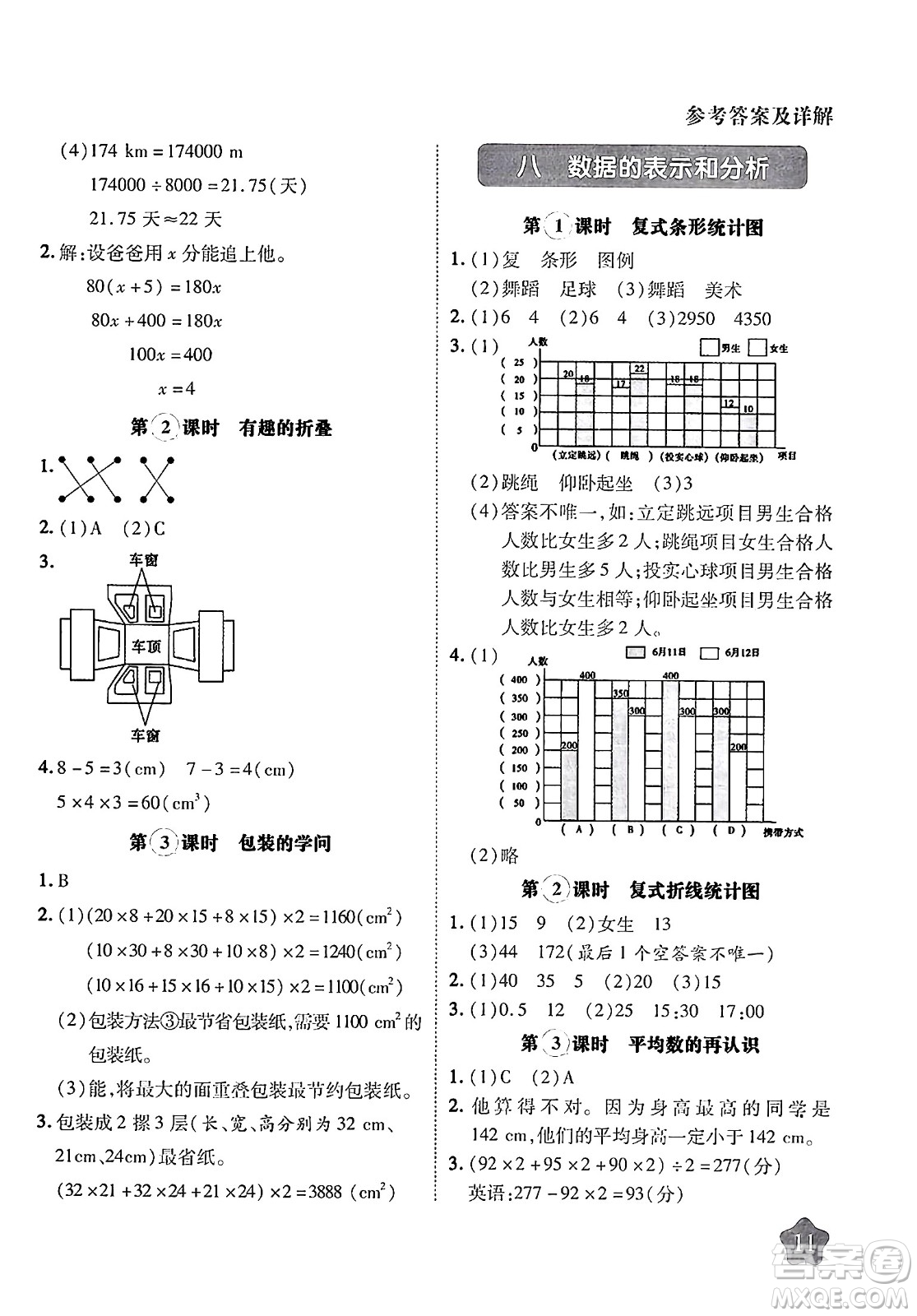 西安出版社2024年春黃岡隨堂練五年級數學下冊北師大版答案