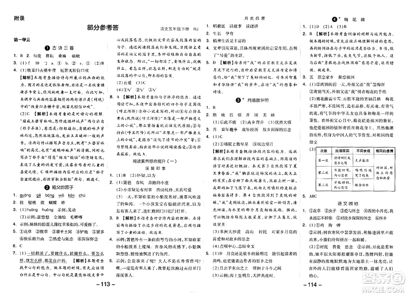 湖南少年兒童出版社2024年春智慧隨堂練五年級(jí)語(yǔ)文下冊(cè)人教版答案