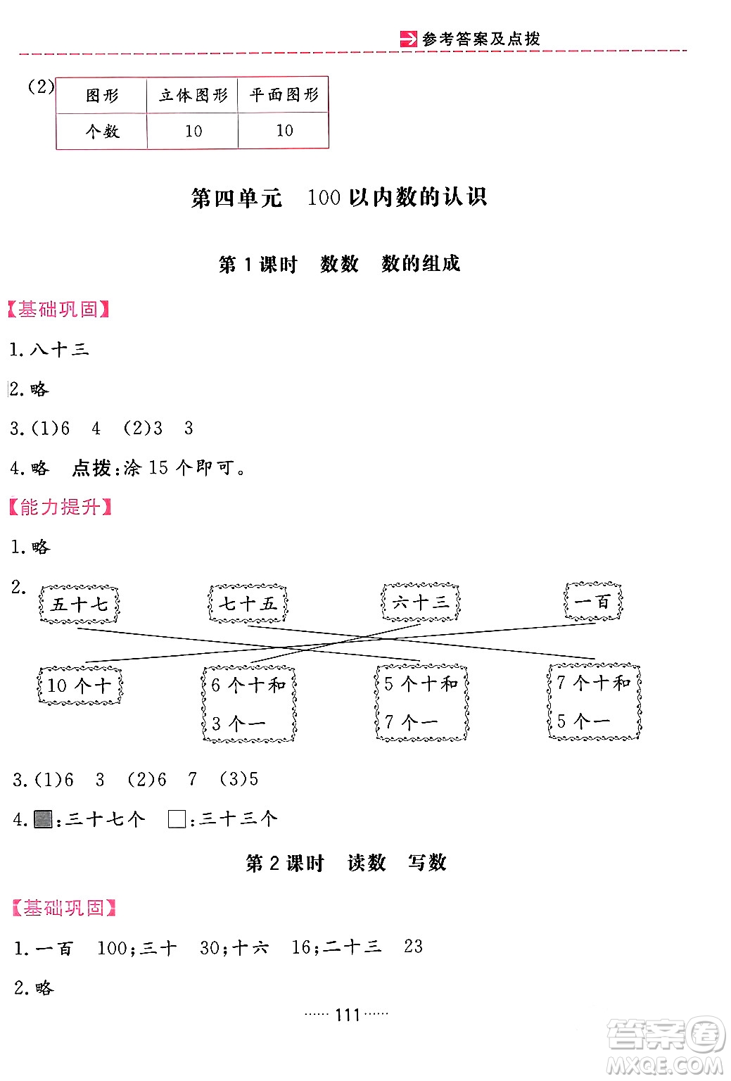 吉林教育出版社2024年春三維數(shù)字課堂一年級數(shù)學(xué)下冊人教版答案