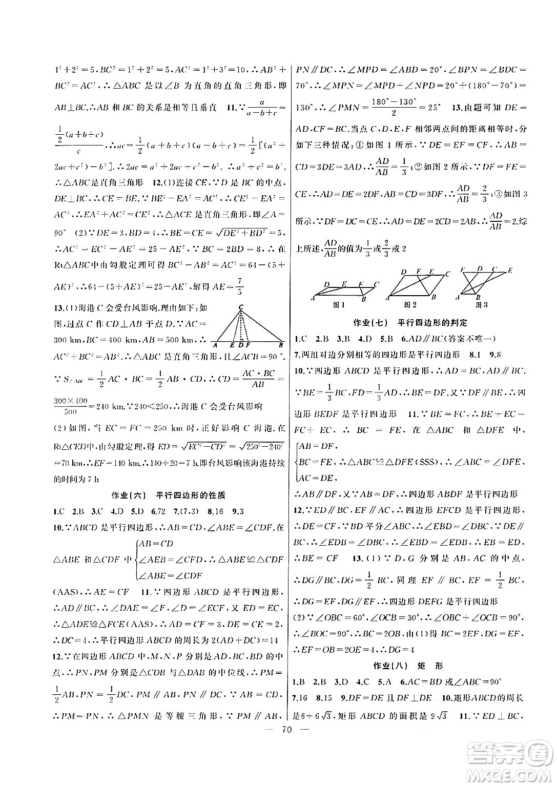 新疆青少年出版社2024年春高效課堂暑假作業(yè)八年級數(shù)學(xué)通用版答案