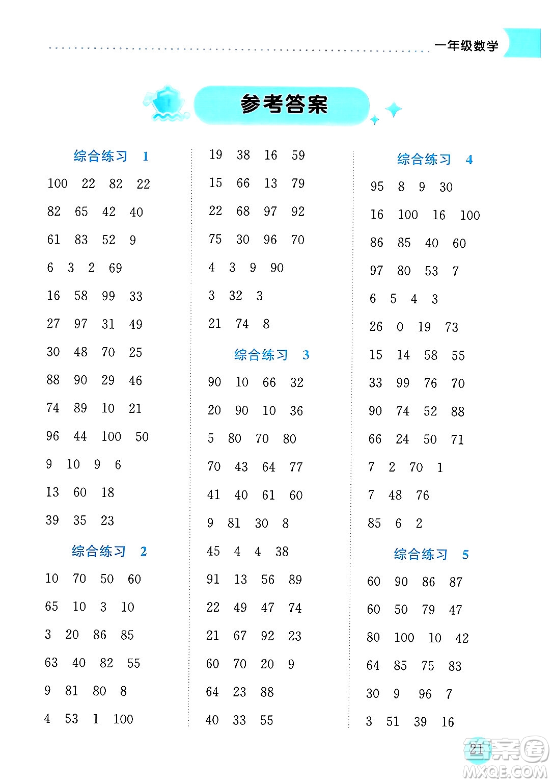 龍門書局2024年春黃岡小狀元暑假作業(yè)1升2銜接一年級(jí)數(shù)學(xué)通用版答案