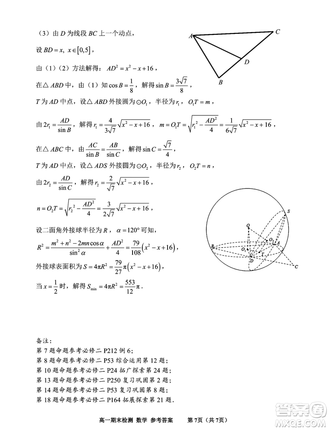 浙江嘉興2024年高一下學(xué)期6月期末檢測(cè)數(shù)學(xué)試題答案