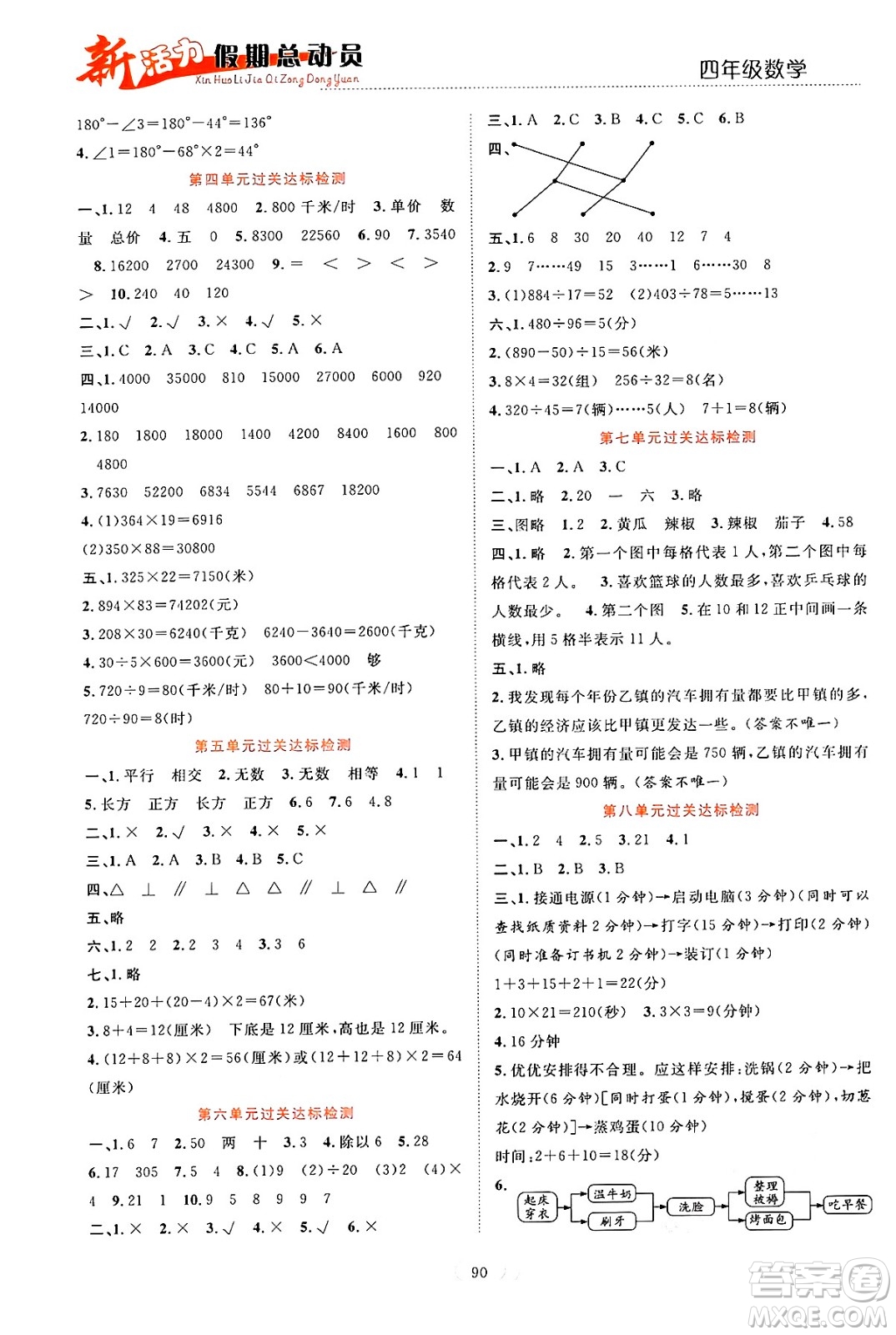 甘肅文化出版社2024年春新活力暑假總動員四年級數(shù)學全一冊通用版答案