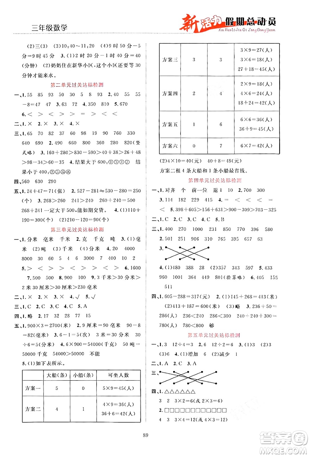 甘肅文化出版社2024年春新活力暑假總動員三年級數(shù)學(xué)全一冊通用版答案