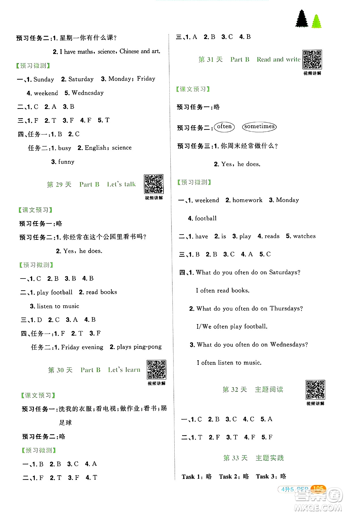 江蘇教育出版社2024年春陽光同學暑假銜接4升5年級英語全一冊人教PEP版答案
