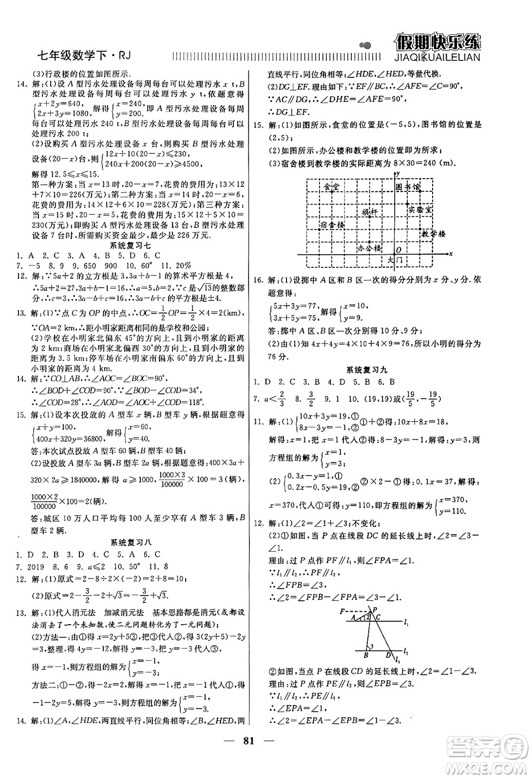 天津科學(xué)技術(shù)出版社2024年春金優(yōu)教輔假期快樂練七年級數(shù)學(xué)人教版答案