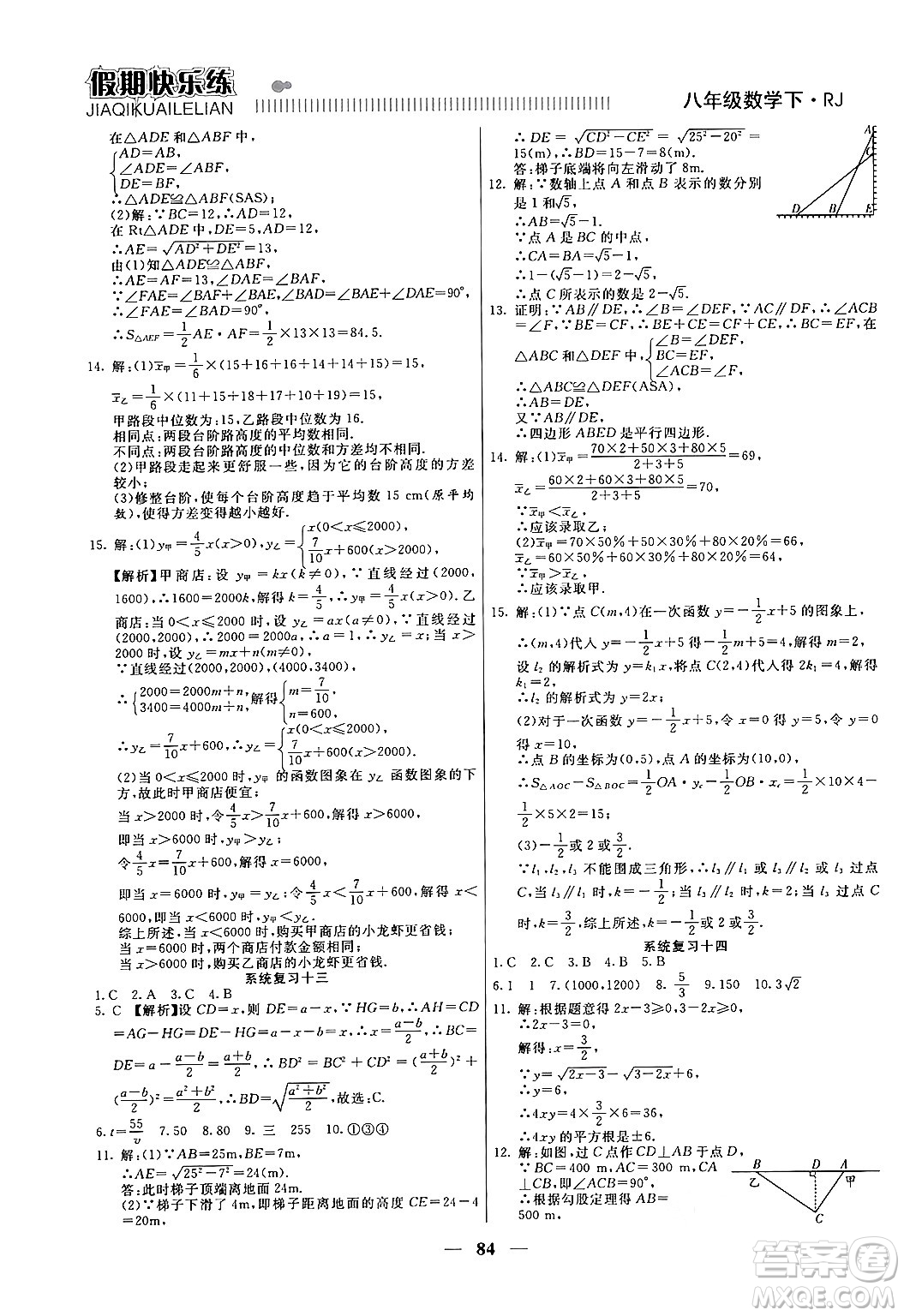 天津科學技術出版社2024年春金優(yōu)教輔假期快樂練八年級數學人教版答案