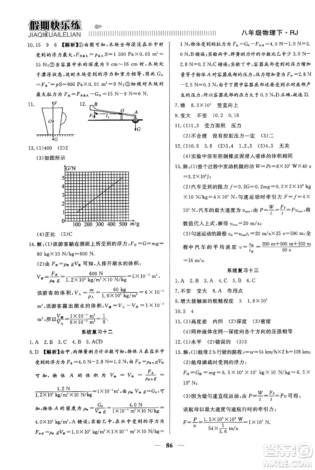 天津科學(xué)技術(shù)出版社2024年春金優(yōu)教輔假期快樂練八年級物理人教版答案