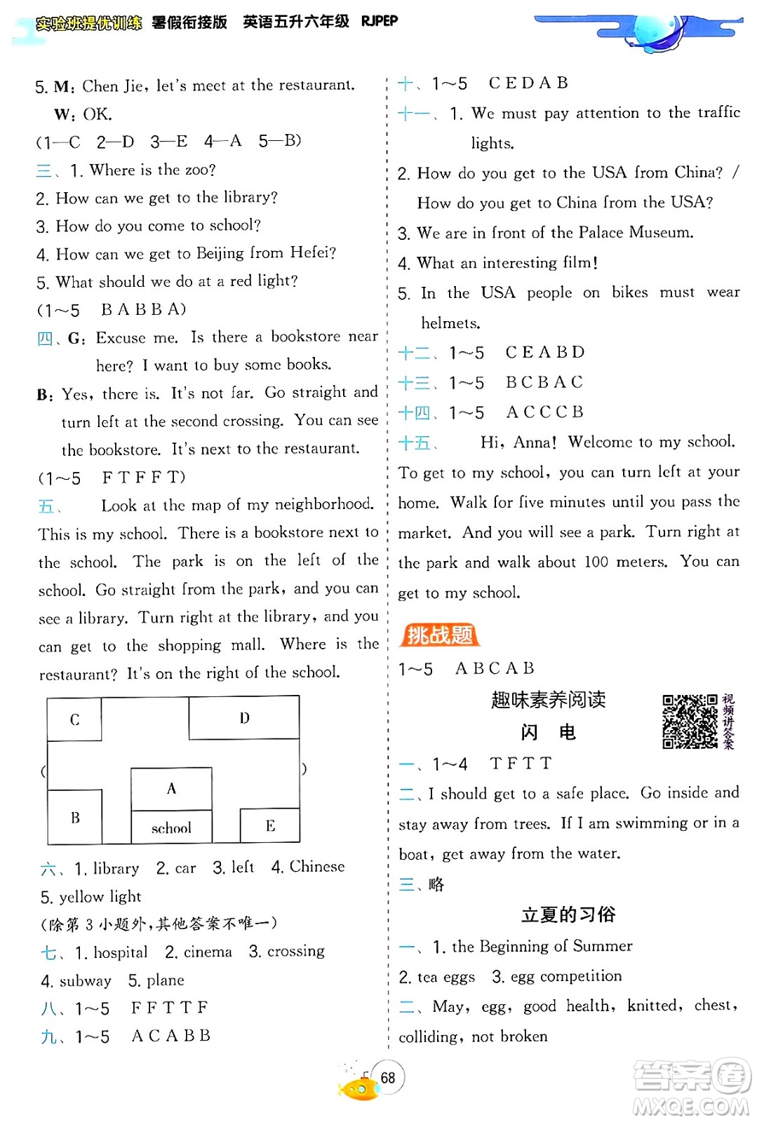 江蘇人民出版社2024年春實(shí)驗(yàn)班提優(yōu)訓(xùn)練暑假銜接五升六年級(jí)英語(yǔ)人教版答案
