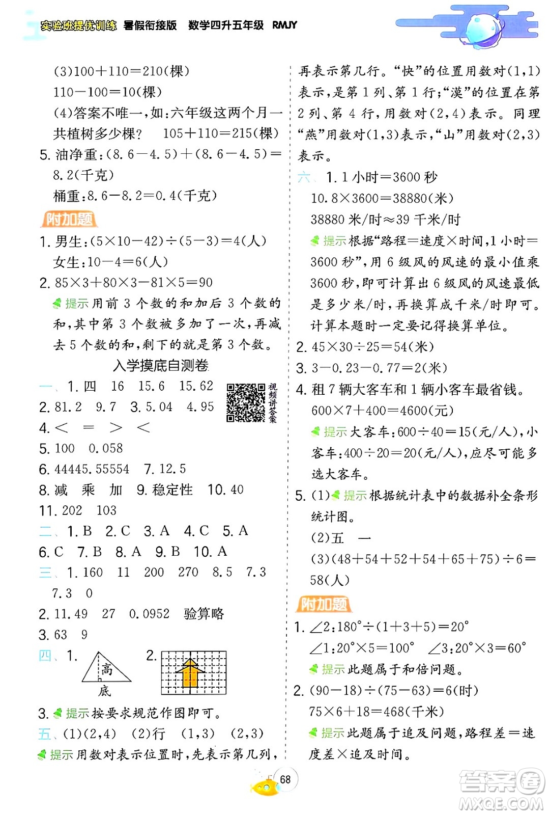 江蘇人民出版社2024年春實驗班提優(yōu)訓(xùn)練暑假銜接四升五年級數(shù)學(xué)人教版答案