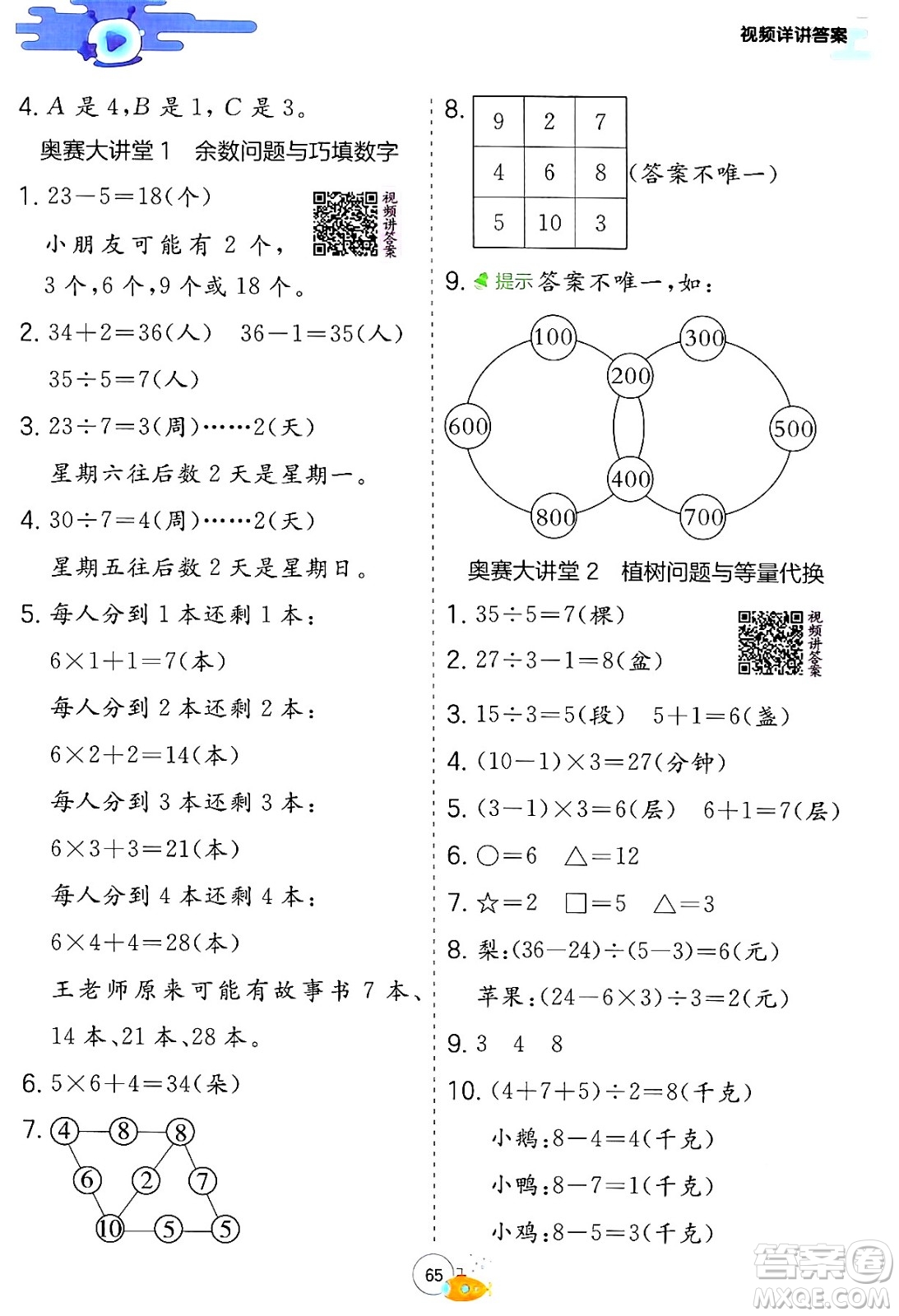 江蘇人民出版社2024年春實(shí)驗(yàn)班提優(yōu)訓(xùn)練暑假銜接二升三年級(jí)數(shù)學(xué)人教版答案
