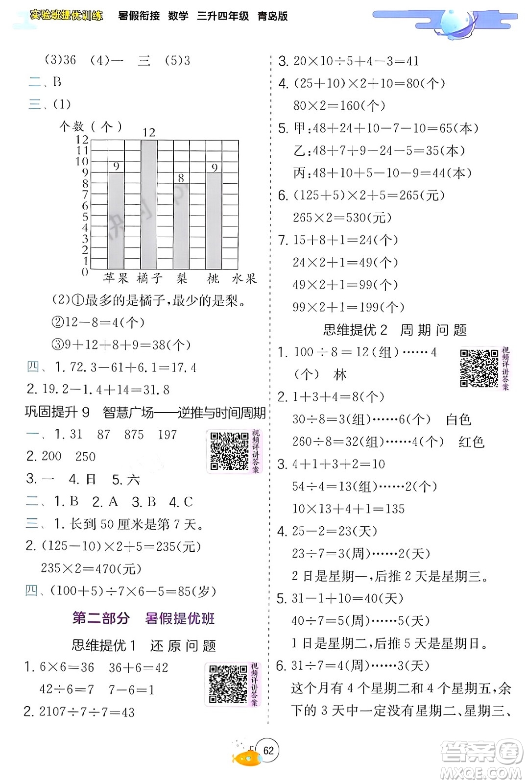 江蘇人民出版社2024年春實(shí)驗(yàn)班提優(yōu)訓(xùn)練暑假銜接三升四年級數(shù)學(xué)青島版答案