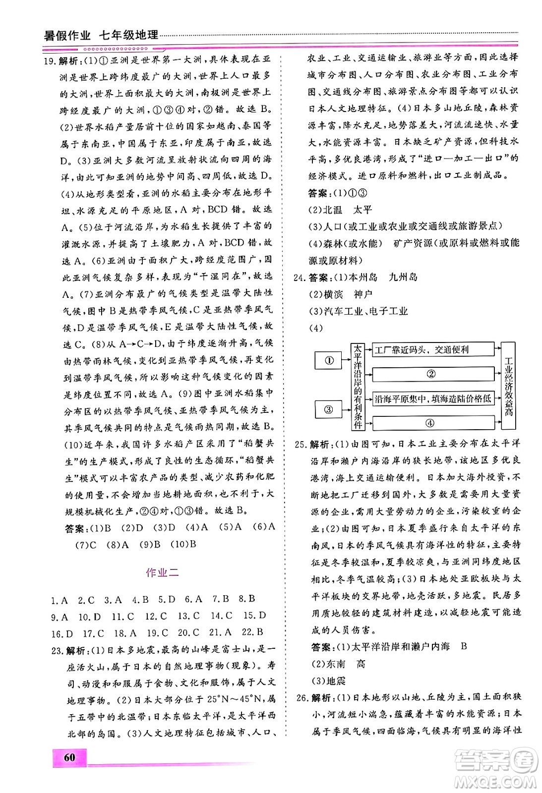 內蒙古大學出版社2024年春文軒假期生活指導暑假作業(yè)七年級地理課標版答案