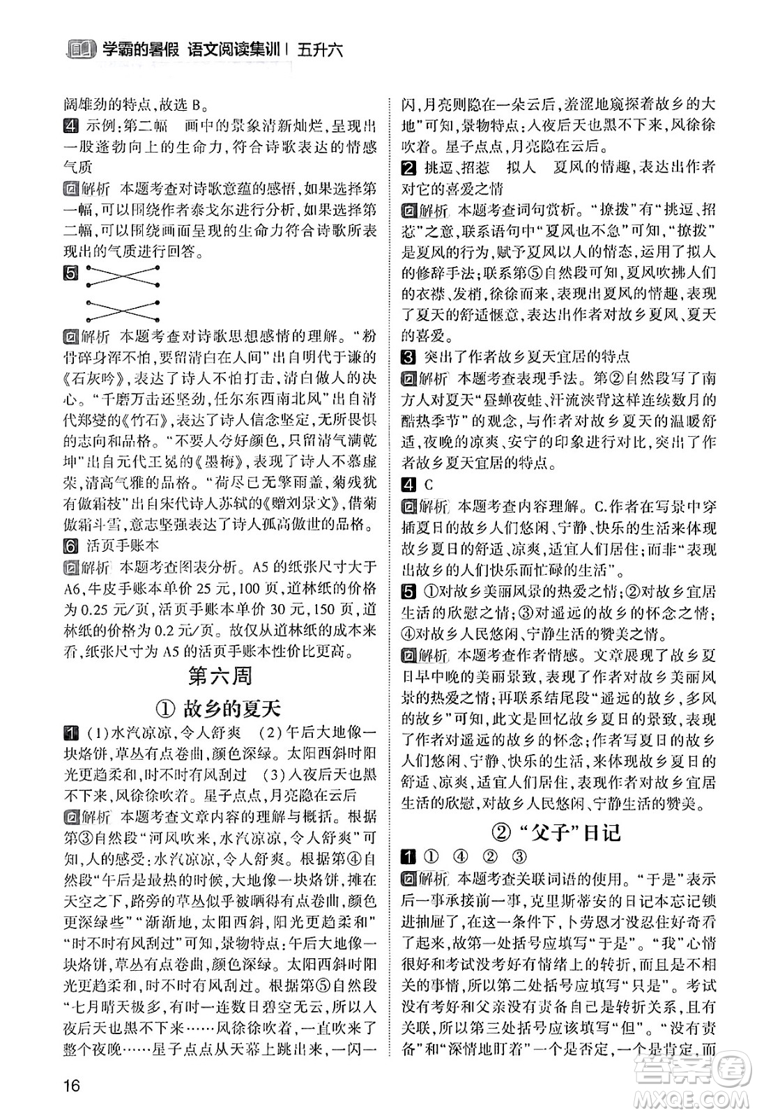 寧夏人民教育出版社2024年春經(jīng)綸學(xué)霸學(xué)霸的暑假語文閱讀集訓(xùn)五升六年級語文人教版答案