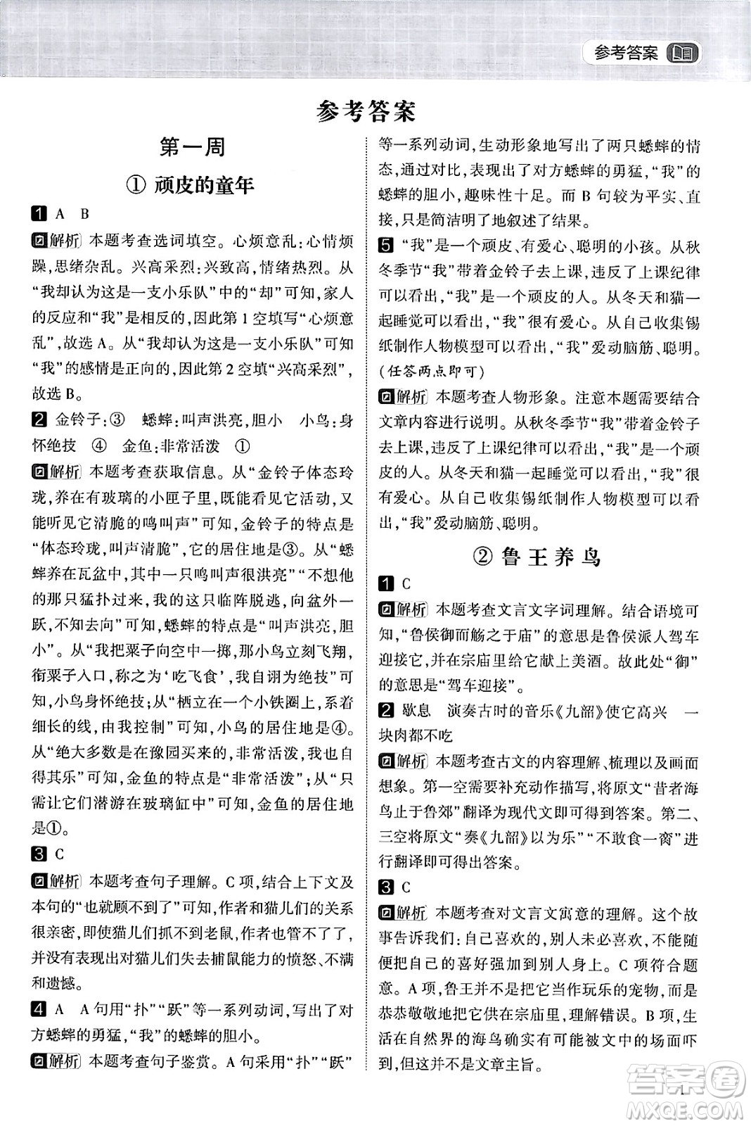 寧夏人民教育出版社2024年春經(jīng)綸學霸學霸的暑假語文閱讀集訓三升四年級語文人教版答案