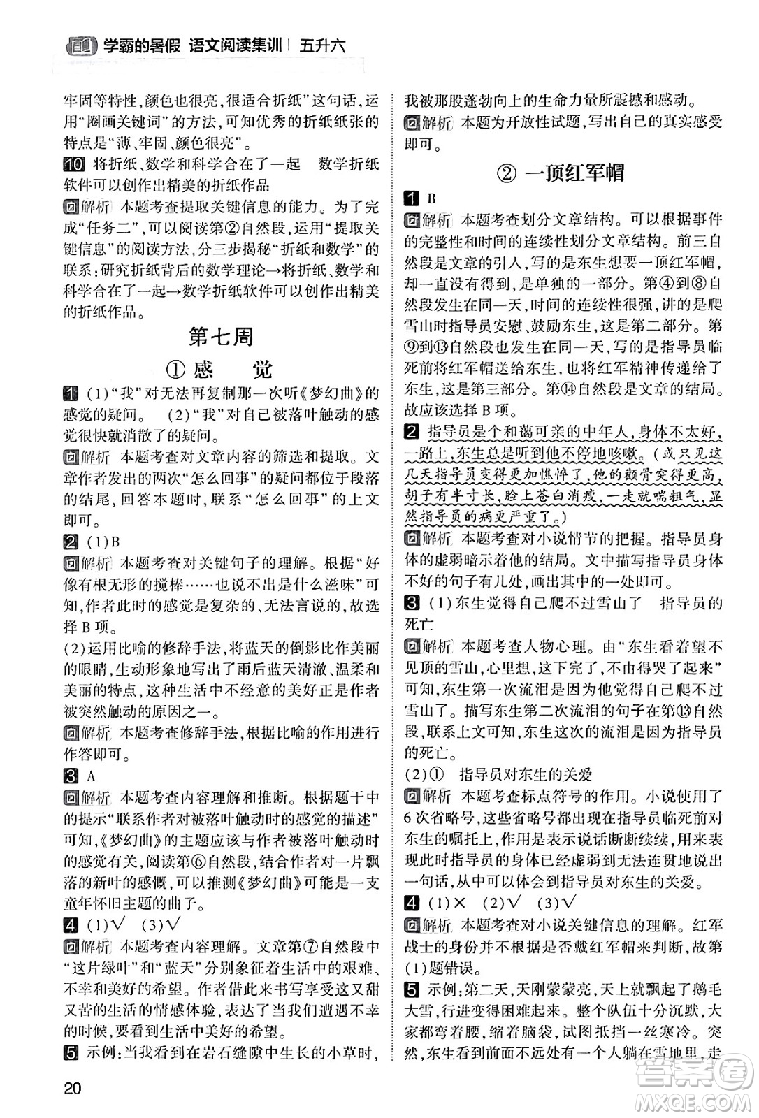 寧夏人民教育出版社2024年春經(jīng)綸學(xué)霸學(xué)霸的暑假語文閱讀集訓(xùn)五升六年級語文人教版答案