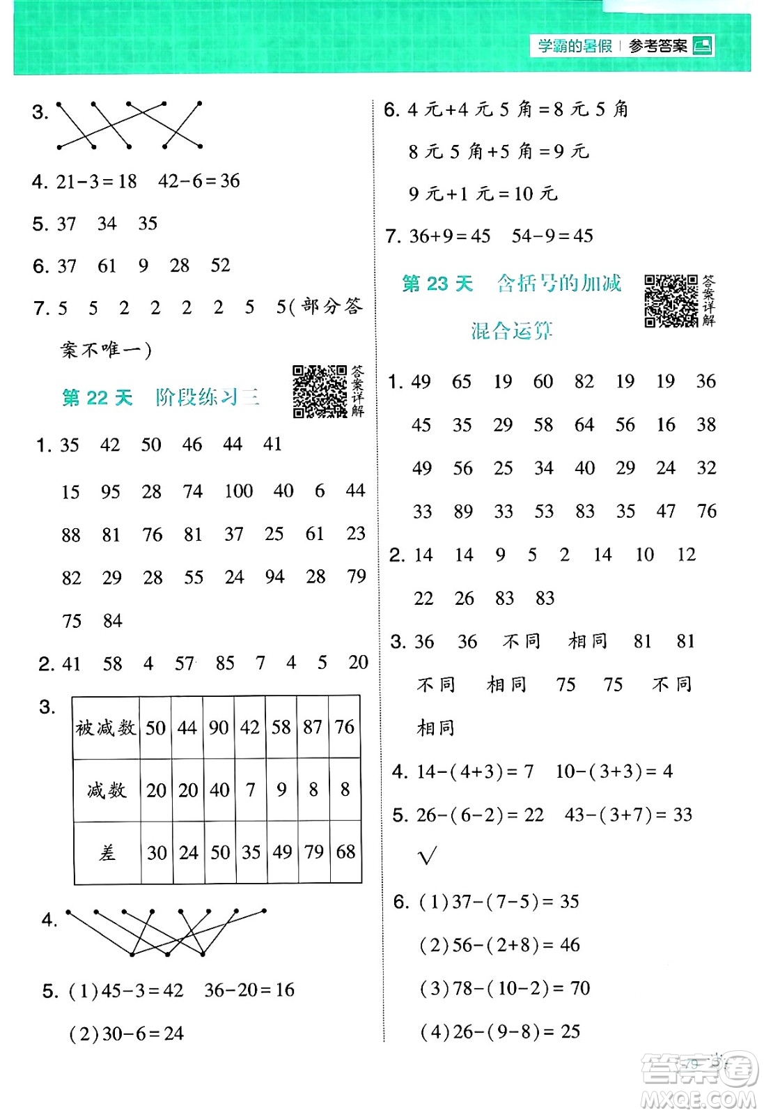 寧夏人民教育出版社2024年春經(jīng)綸學(xué)霸學(xué)霸的暑假計(jì)算暑假大通關(guān)一升二年級數(shù)學(xué)人教版答案