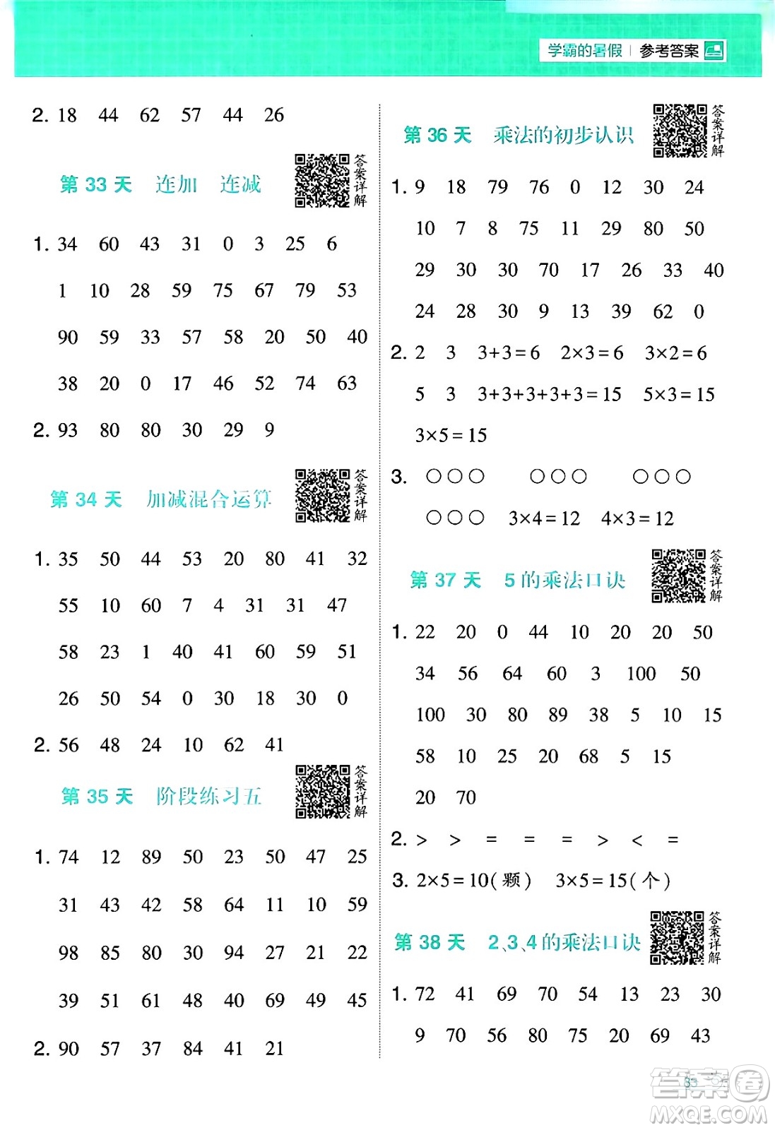 寧夏人民教育出版社2024年春經(jīng)綸學(xué)霸學(xué)霸的暑假計(jì)算暑假大通關(guān)一升二年級數(shù)學(xué)人教版答案