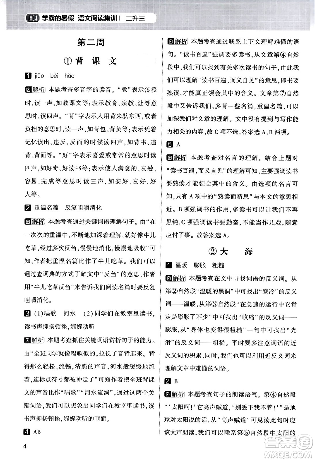 寧夏人民教育出版社2024年春經(jīng)綸學霸學霸的暑假語文閱讀集訓二升三年級語文人教版答案