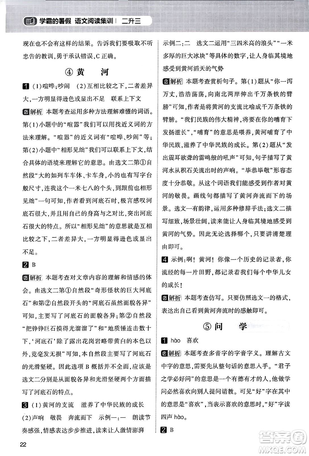 寧夏人民教育出版社2024年春經(jīng)綸學霸學霸的暑假語文閱讀集訓二升三年級語文人教版答案