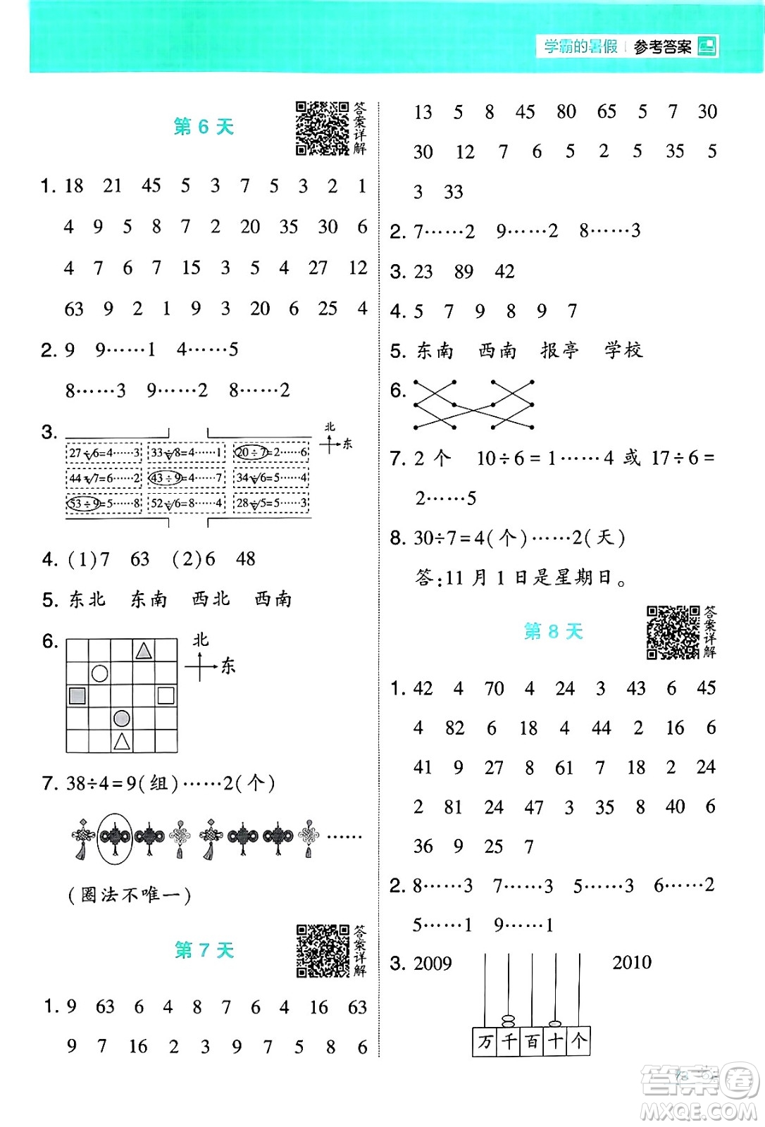 寧夏人民教育出版社2024年春經(jīng)綸學(xué)霸學(xué)霸的暑假計(jì)算暑假大通關(guān)二升三年級數(shù)學(xué)北師大版答案