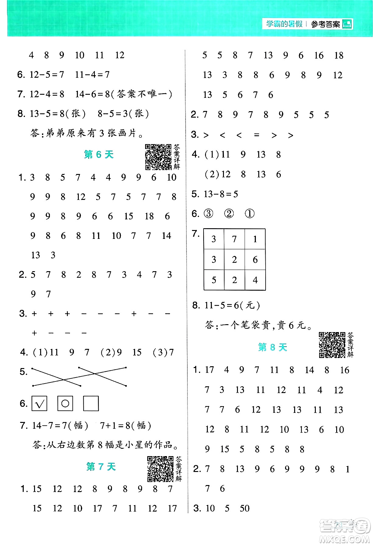 寧夏人民教育出版社2024年春經(jīng)綸學(xué)霸學(xué)霸的暑假計算暑假大通關(guān)一升二年級數(shù)學(xué)北師大版答案