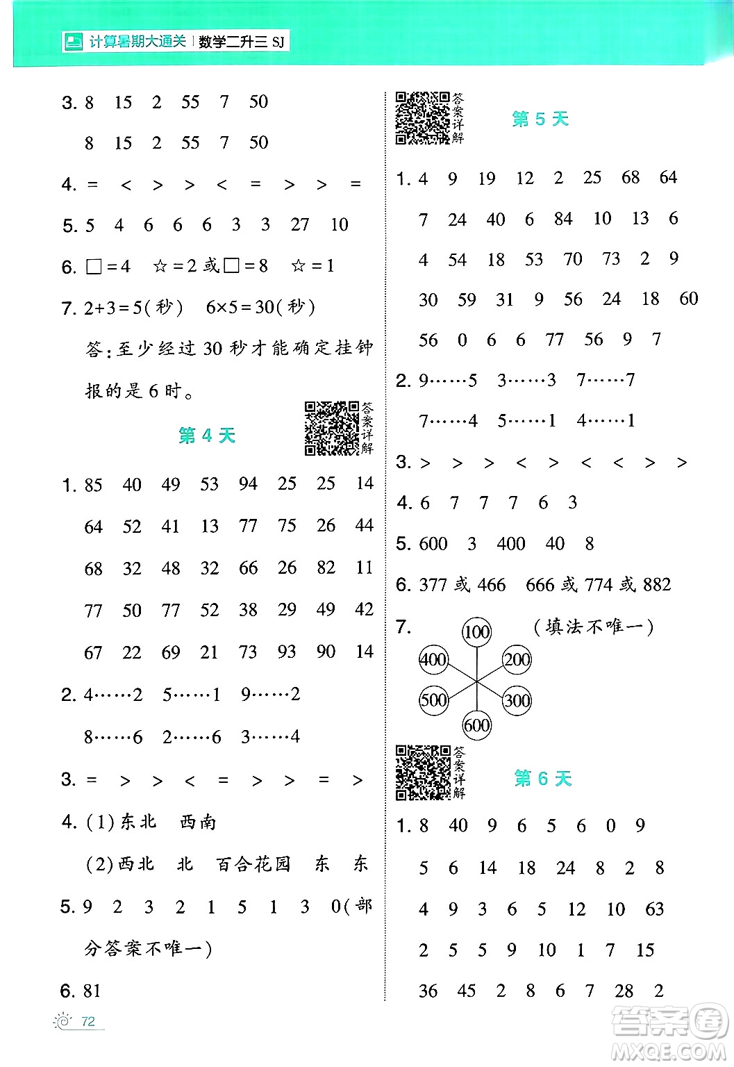 寧夏人民教育出版社2024年春經(jīng)綸學(xué)霸學(xué)霸的暑假計(jì)算暑假大通關(guān)二升三年級數(shù)學(xué)蘇教版答案