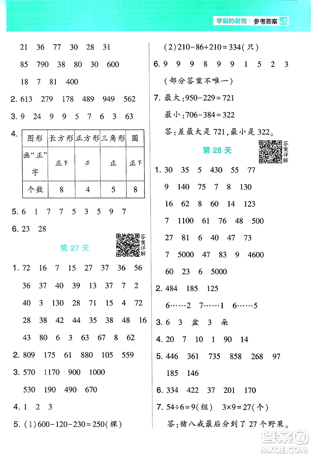 寧夏人民教育出版社2024年春經(jīng)綸學(xué)霸學(xué)霸的暑假計(jì)算暑假大通關(guān)二升三年級數(shù)學(xué)蘇教版答案