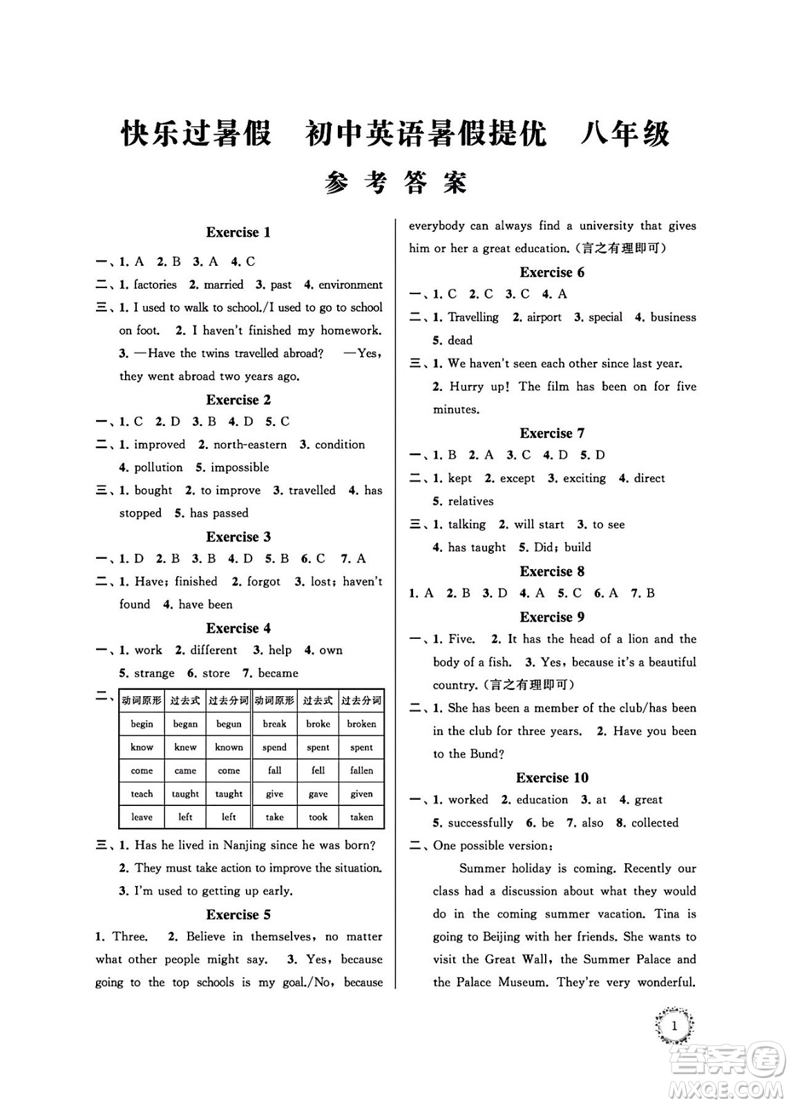 江蘇鳳凰科學(xué)技術(shù)出版社2024年春快樂過暑假初中英語暑假提優(yōu)八年級英語通用版答案