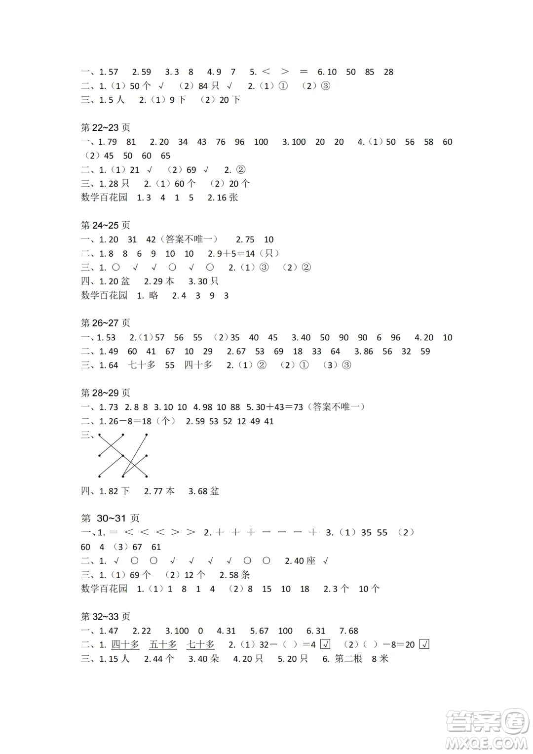 江蘇鳳凰教育出版社2024年春快樂暑假小學(xué)數(shù)學(xué)一年級(jí)數(shù)學(xué)蘇教版答案