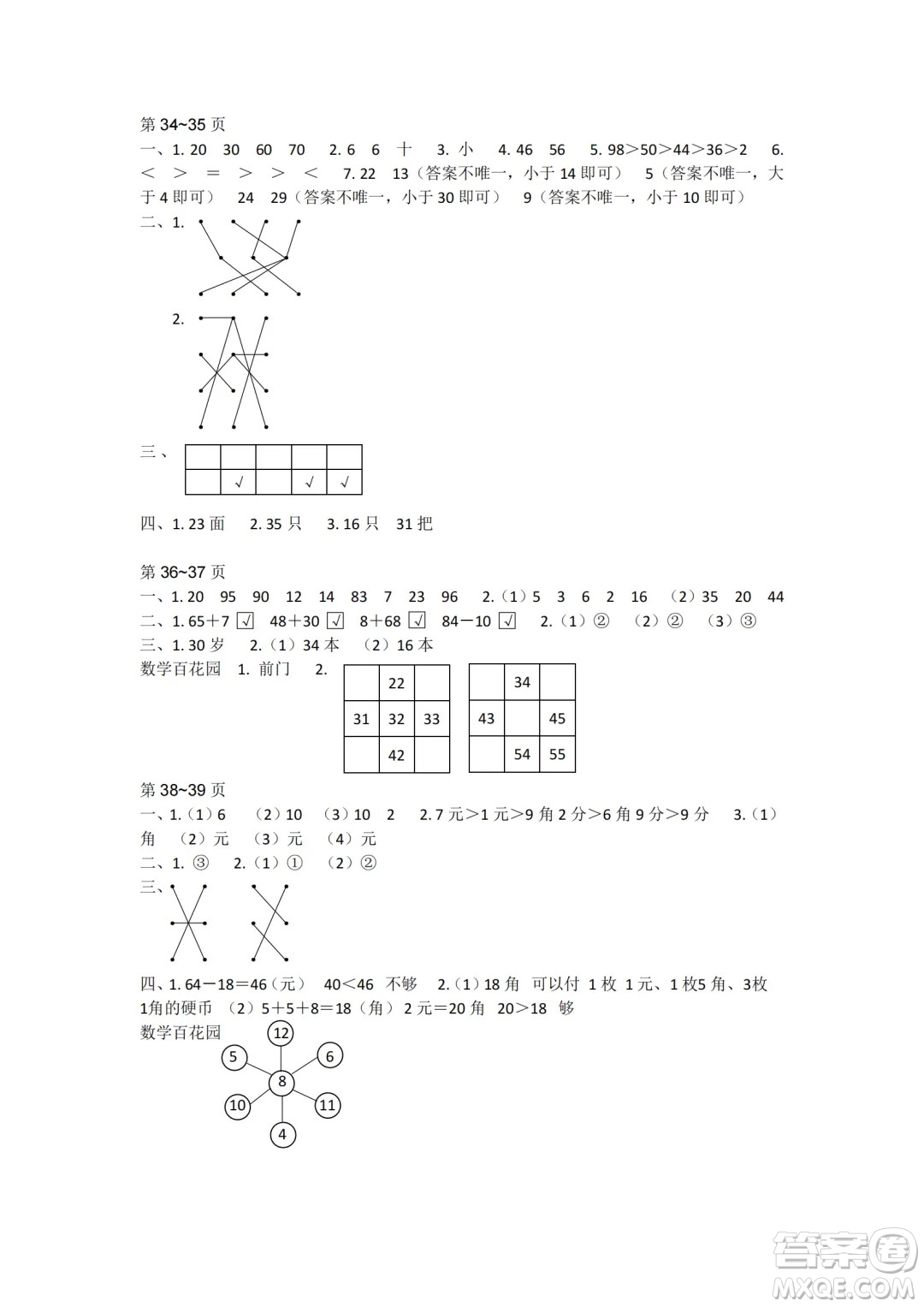江蘇鳳凰教育出版社2024年春快樂暑假小學(xué)數(shù)學(xué)一年級(jí)數(shù)學(xué)蘇教版答案