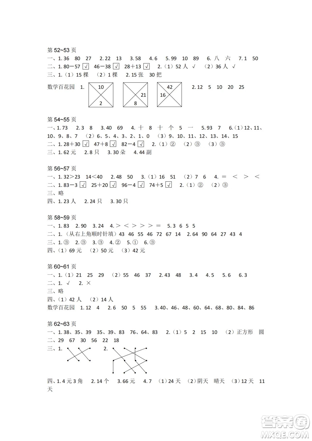 江蘇鳳凰教育出版社2024年春快樂暑假小學(xué)數(shù)學(xué)一年級(jí)數(shù)學(xué)蘇教版答案