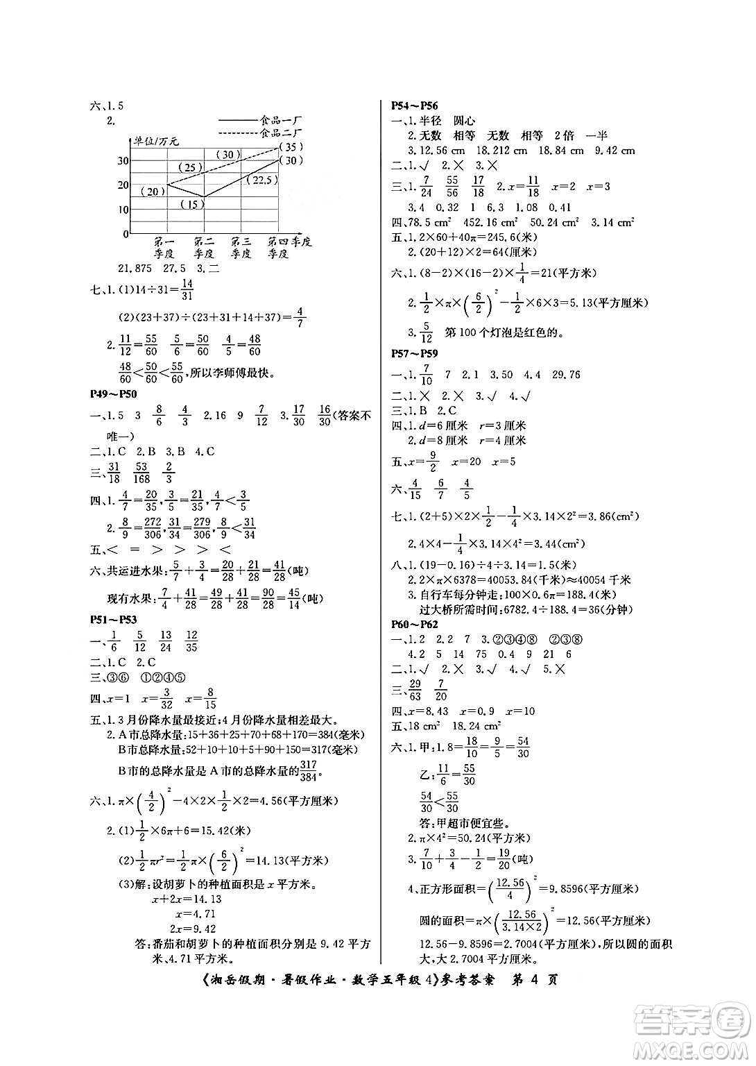 湖南大學(xué)出版社2024年湘岳假期暑假作業(yè)五年級數(shù)學(xué)蘇教版答案