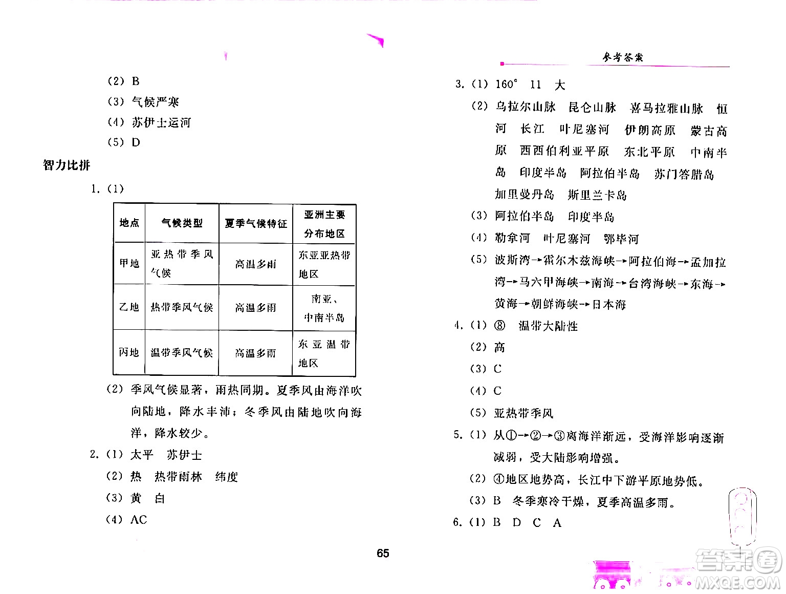 人民教育出版社2024年暑假作業(yè)七年級(jí)地理人教版答案