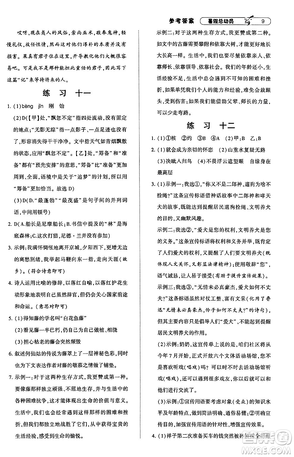 寧夏人民教育出版社2024年經(jīng)綸學(xué)典暑假總動員七年級語文通用版答案