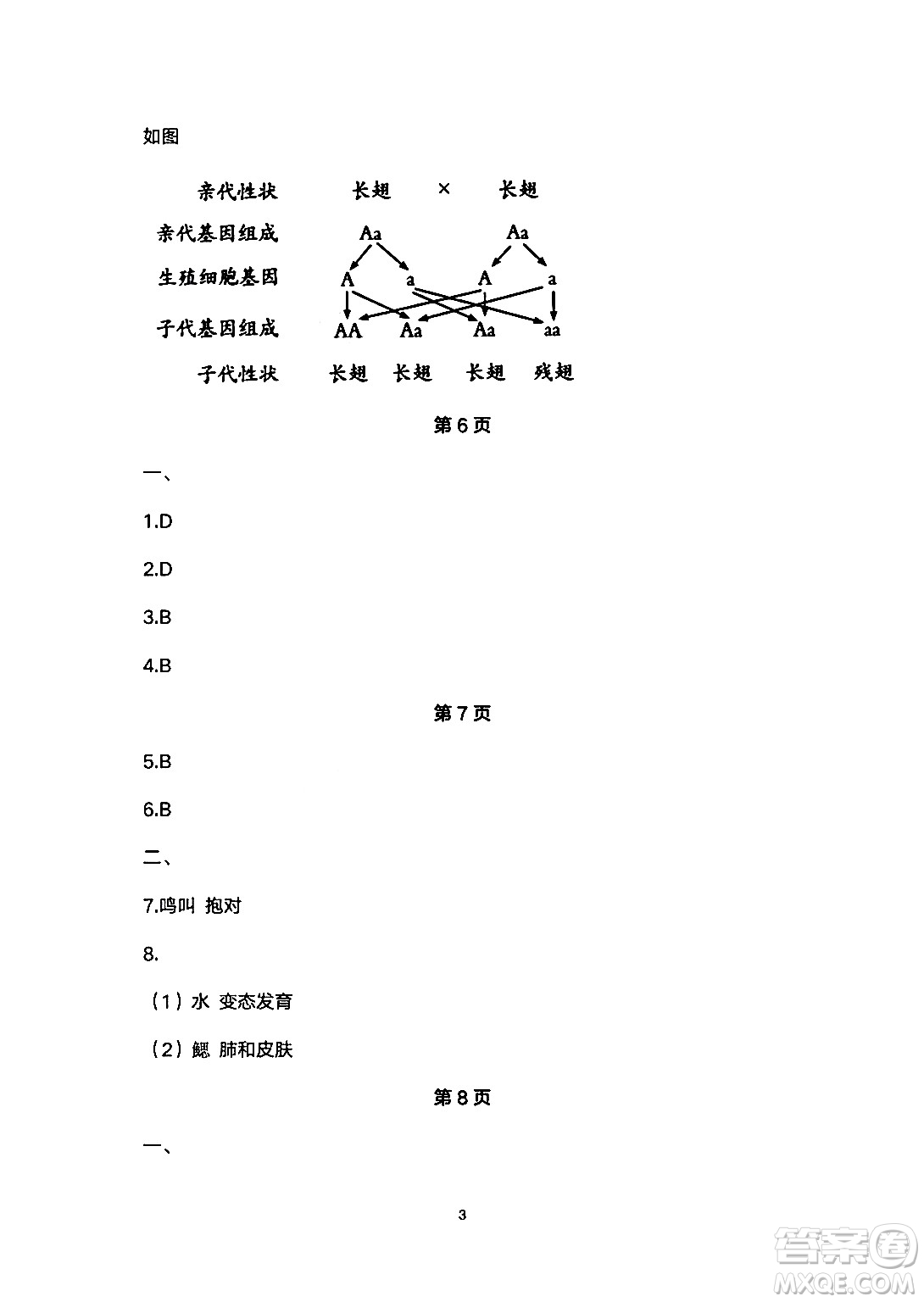 安徽教育出版社2024年暑假生活八年級(jí)生物人教版答案