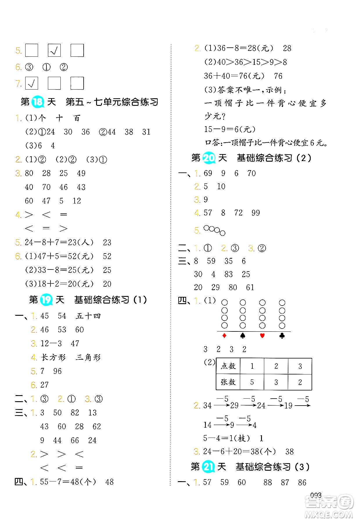 湖南教育出版社2024年一本暑假銜接1升2年級數(shù)學人教版福建專版答案