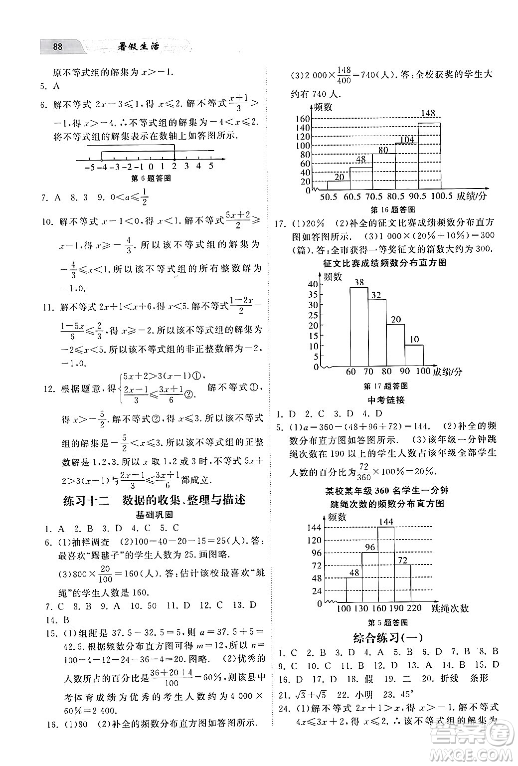 河北美術出版社2024年暑假生活七年級數(shù)學通用版答案