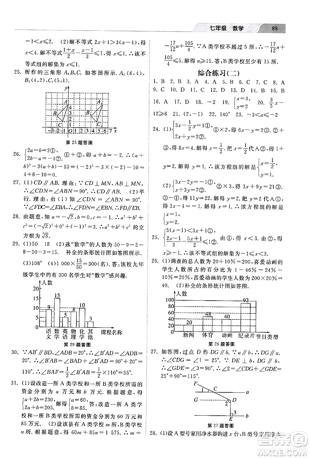 河北美術出版社2024年暑假生活七年級數(shù)學通用版答案